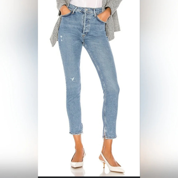 Agolde Nico Jeans High Rise‎ Slim Womens Size 23 Headlines Blue Denim Distressed - Picture 1 of 16